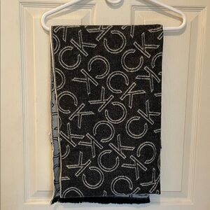 Calvin Klein Charcoal and Light Gray Logo Scarf